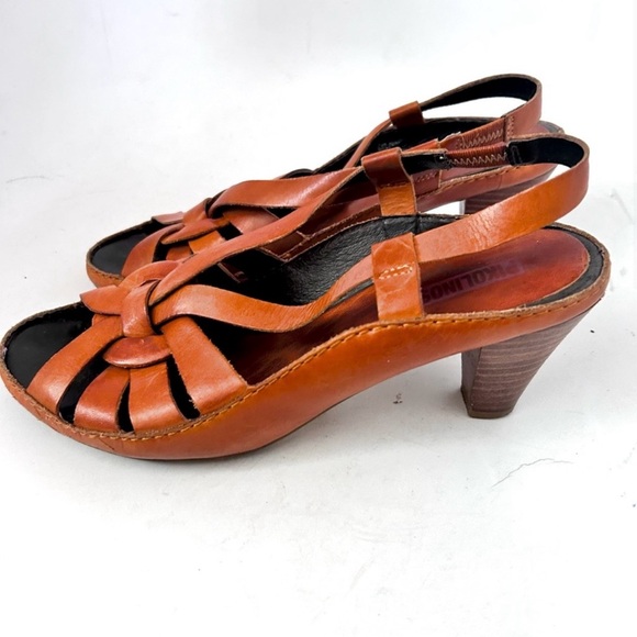PIKOLINOS Brandy Brown Leather Sling Backs Strappy Heel Sandals Size 39 8.5 - Picture 2 of 8